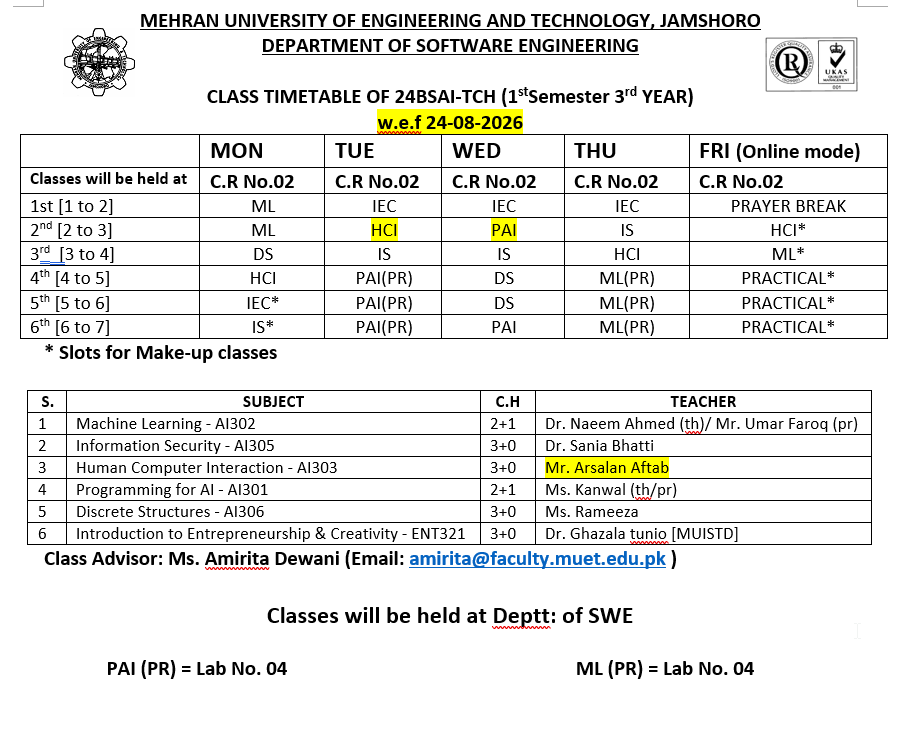 24BSAI Time Table Unavailable